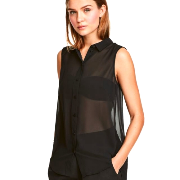 H&M Tops - H&M Sheer Black Sleeveless Blouse Size Large